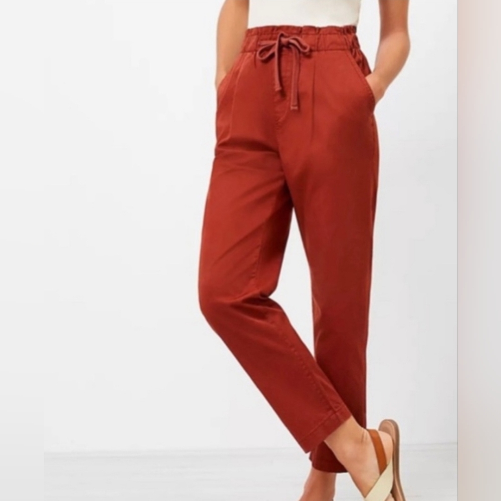 EUC LOFT Women's Rust Paperbag Drawstring Cotton Poplin Pants-Sz L